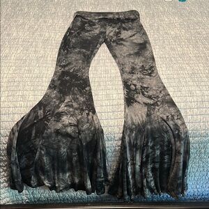 Black and Gray Tie-Dye Flared Pants